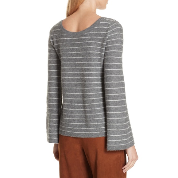 VINCE NWT 100% CASHMERE STRIPED BELL SLEEVE HEATHER STONE/STERLING SWEATER. S - Picture 7 of 15